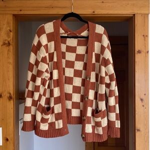 Checkered Auburn and Cream Women's Sweater